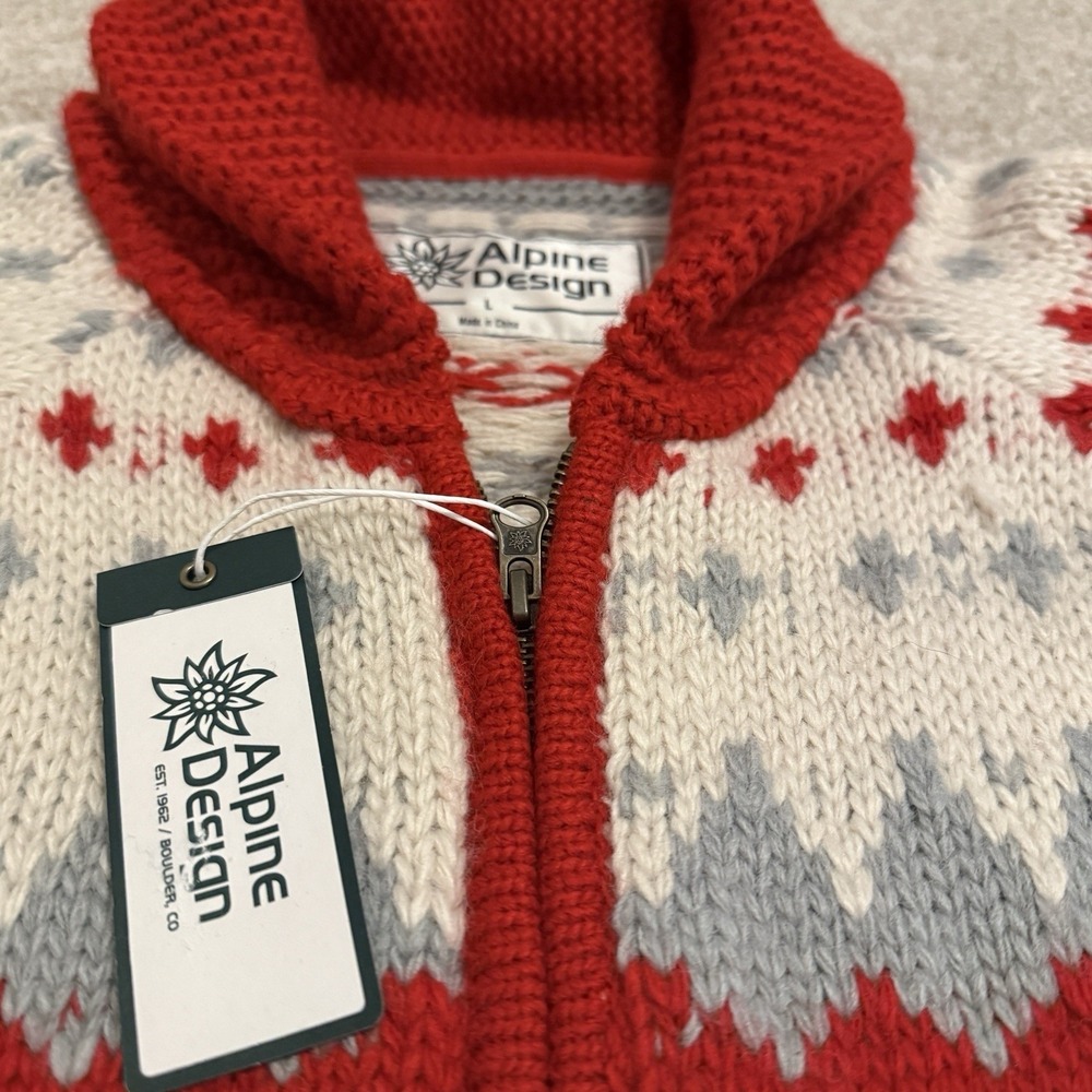 Alpine Design Zip Cardigan Mens Large Red Mountain Peak Wool Blend Sweater NEW - Picture 15 of 15